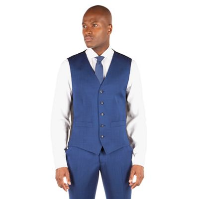 Ben Sherman Bright blue plain slim fit kings suit waistcoat.